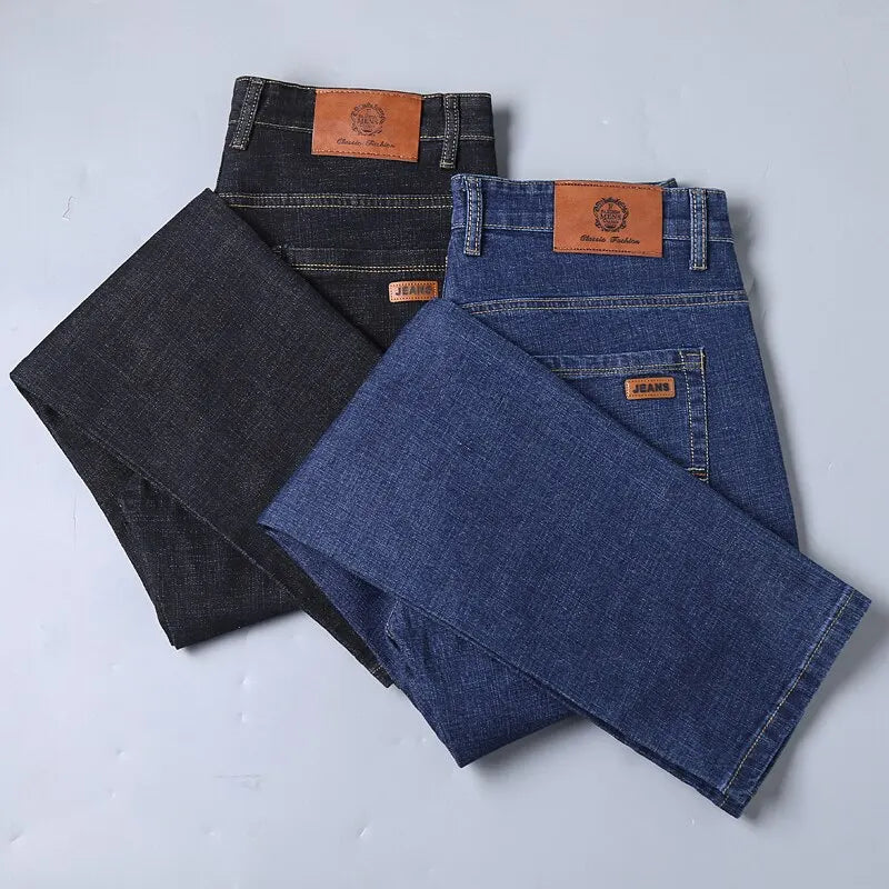 Men Fashion Straight Jeans Mens 2025 New Stretch Slim Fit Pants Comfortable Soft Business Denim Trousers Male Brand Clothing