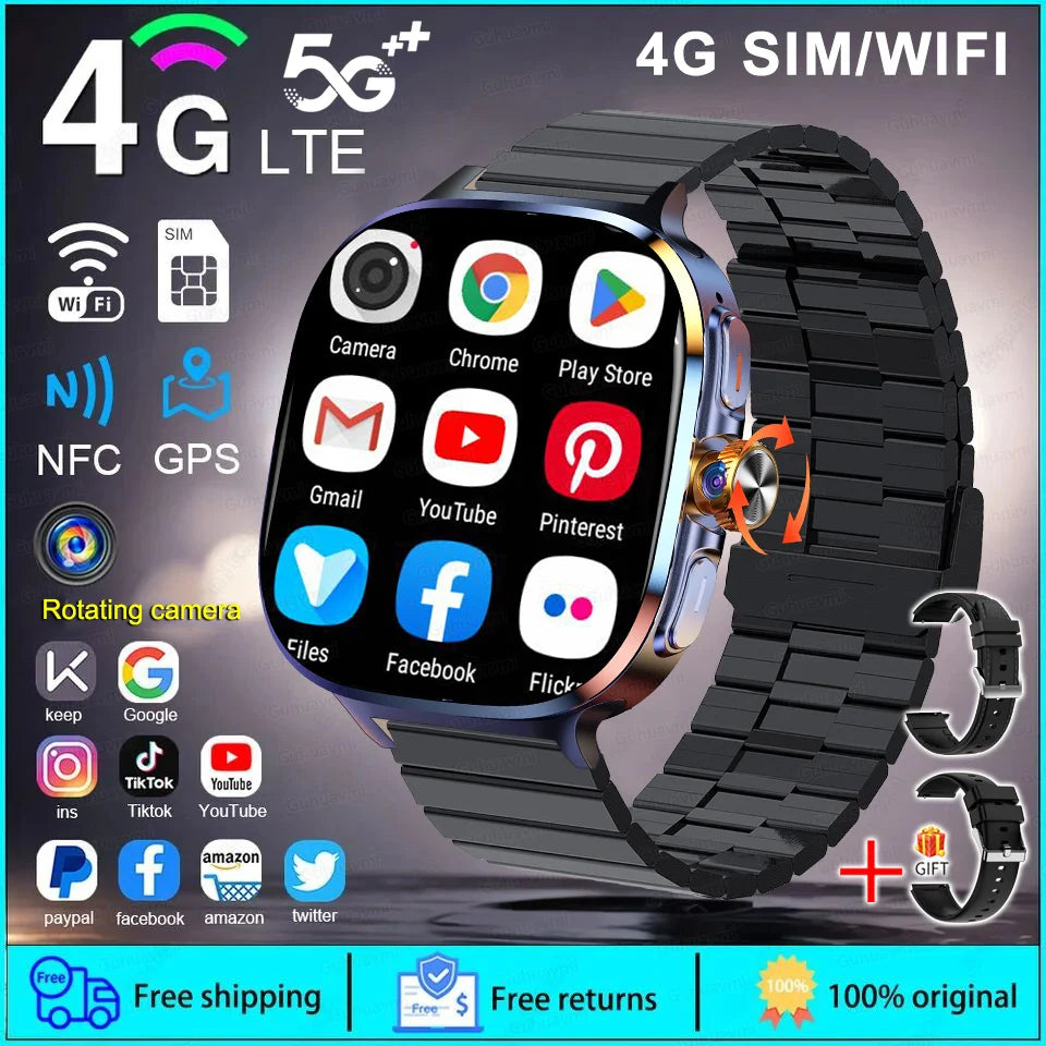 New 4G 5G Full Netcom Smartwatch 2.4 inch Amoled Screen Insert Sim Card GPS WIFI 190° Rotating Camera Game Android Smart Watch