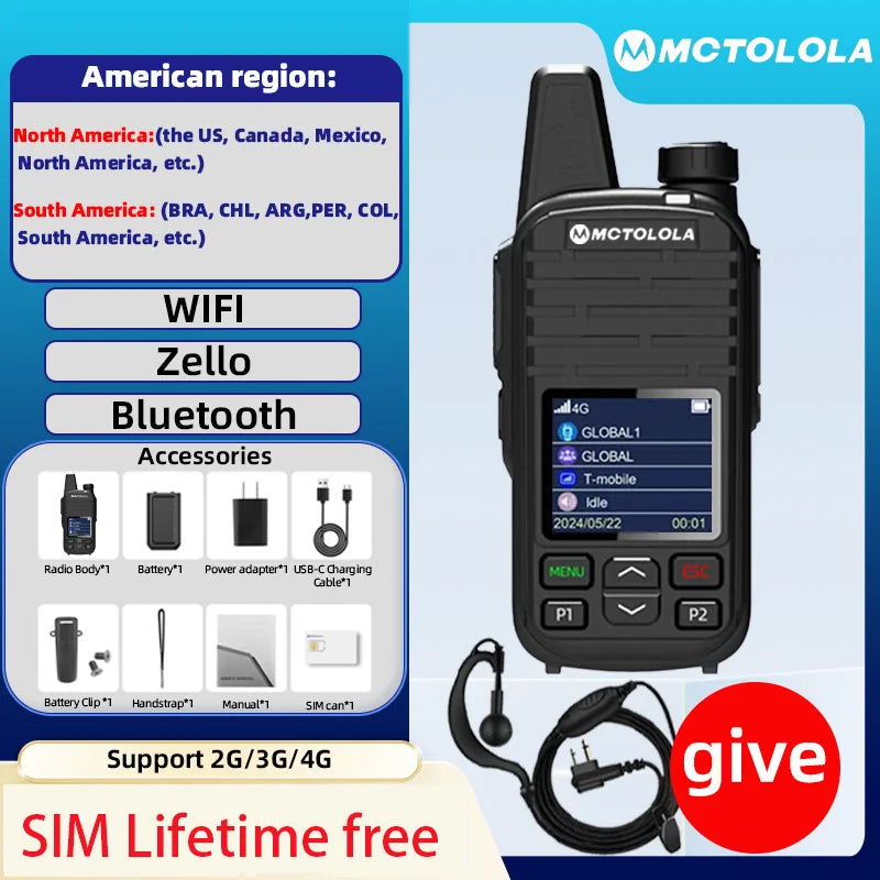 MOTOLOLA SIM Card Permanently Free 4G POC Wireless Intercom 5000 Kilometers Remote Handheld Walkie Talkie Supports Bluetooth WiF