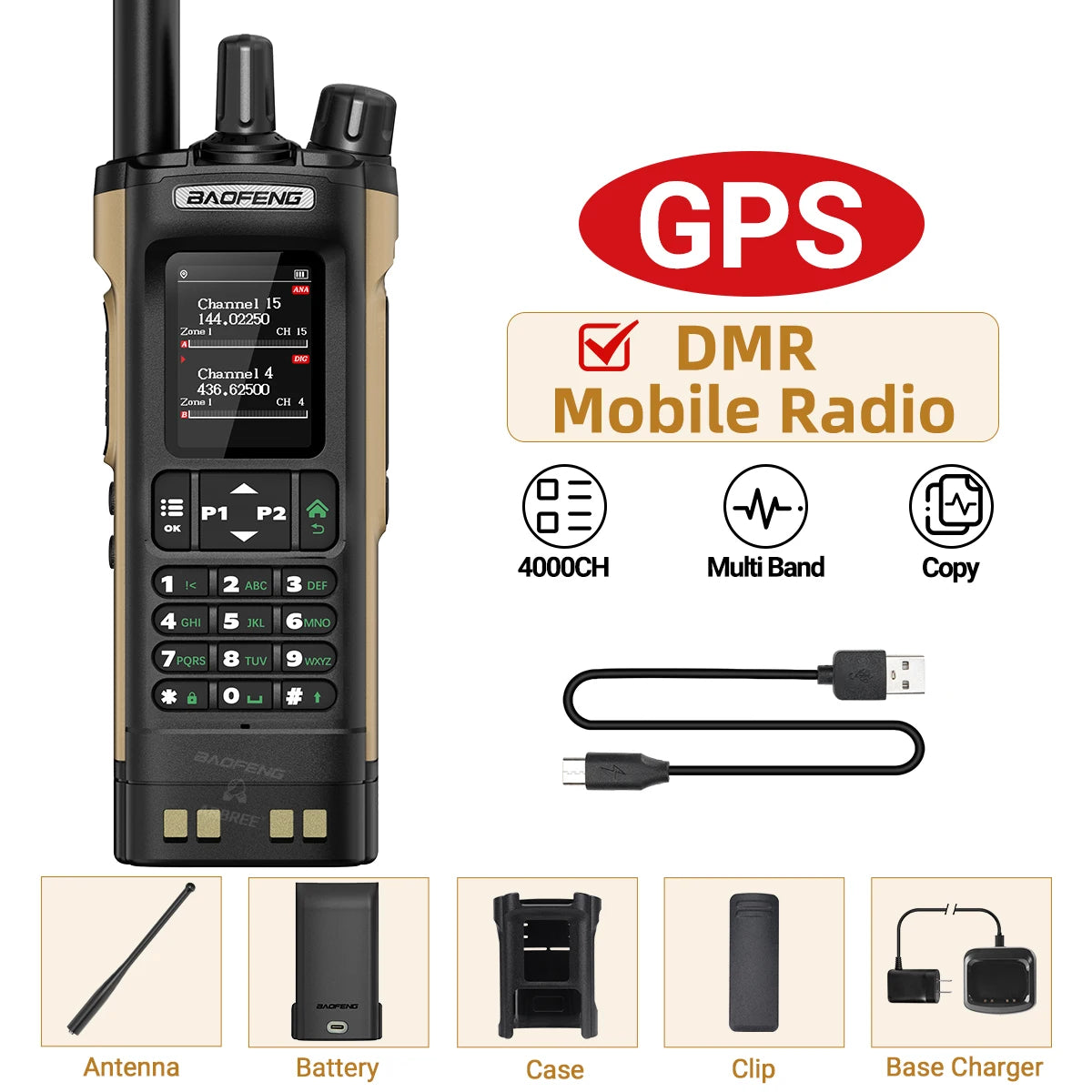Baofeng DM-32 GPS DMR Digital Analog APRS Walkie Talkie AES256 Encryption Air Band FM AM GMRS Dual Band UHF VHF Radio DM-32UV