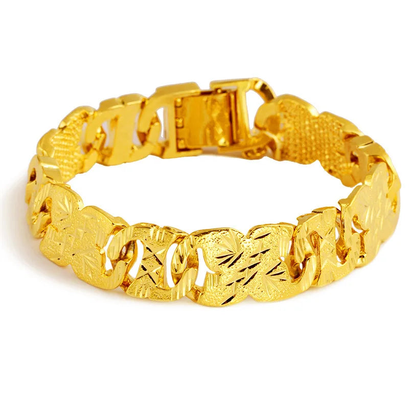 Ethnic Ancient Charm Carved Flower Ethnic Bracelet For Women 24K Gold AU999 | Traditional patterns, elegant and grand
