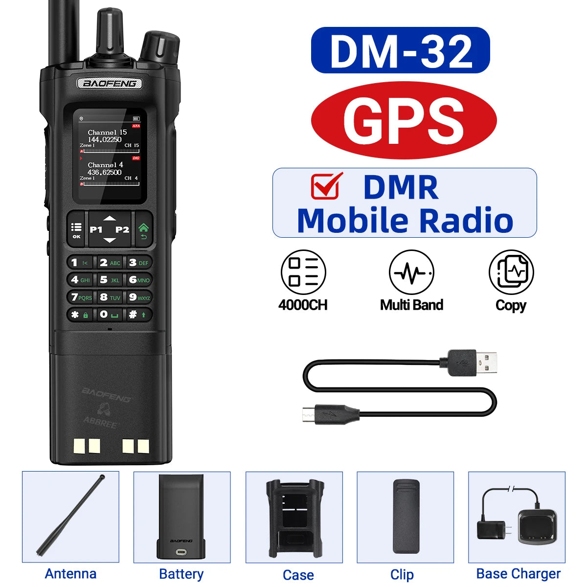Baofeng DM-32 GPS DMR Digital Analog APRS Walkie Talkie AES256 Encryption Air Band FM AM GMRS Dual Band UHF VHF Radio DM-32UV