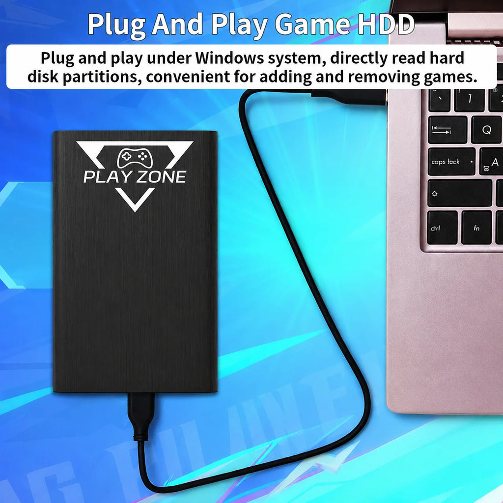 PlayZone 1T Game HDD for PS5/PS4/PS3/Switch/Xbox/N64 Portable Emulator Gaming Hard Drive with 16000+ Retro/PC Games for Win PC
