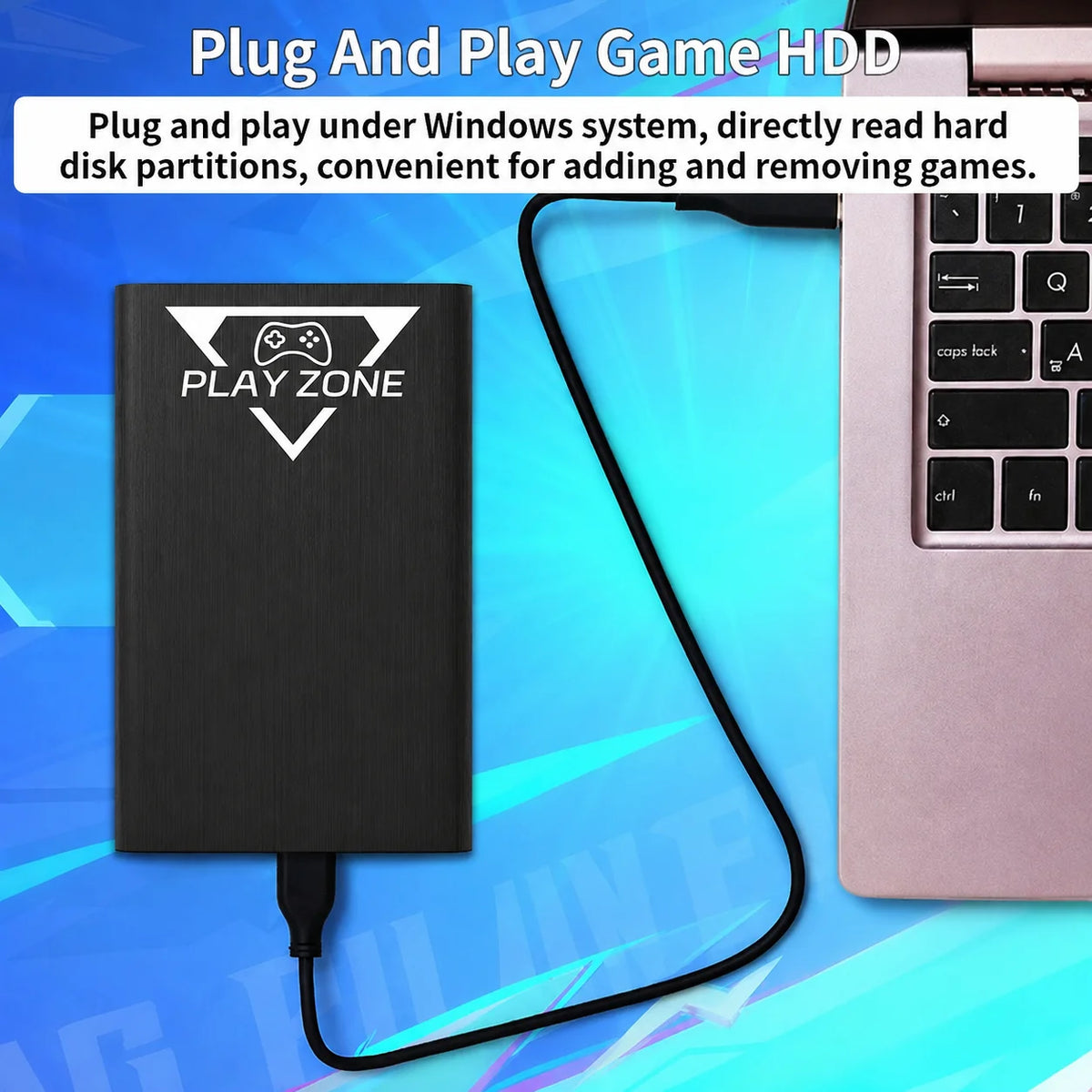 PlayZone 1T Game HDD for PS5/PS4/PS3/Switch/Xbox/N64 Portable Emulator Gaming Hard Drive with 16000+ Retro/PC Games for Win PC