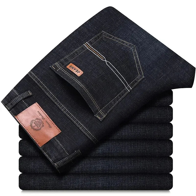 Men Fashion Straight Jeans Mens 2025 New Stretch Slim Fit Pants Comfortable Soft Business Denim Trousers Male Brand Clothing