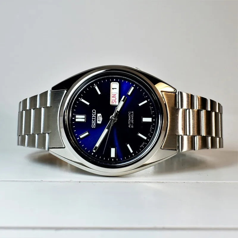 SEIKO 5 SNXS77J1 Automatic Mechanical Wristwatch 37mm Blue Dial Stainless Steel 30m WR Luminous Hands Day-Date Casual Daily Wear