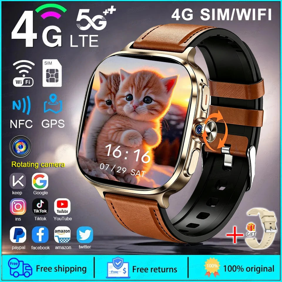New 4G 5G Full Netcom Smartwatch 2.4 inch Amoled Screen Insert Sim Card GPS WIFI 190° Rotating Camera Game Android Smart Watch