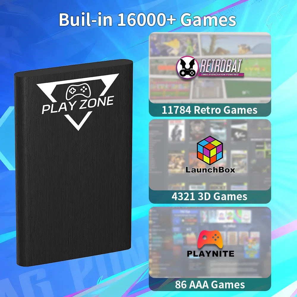 PlayZone 1T Game HDD for PS5/PS4/PS3/Switch/Xbox/N64 Portable Emulator Gaming Hard Drive with 16000+ Retro/PC Games for Win PC