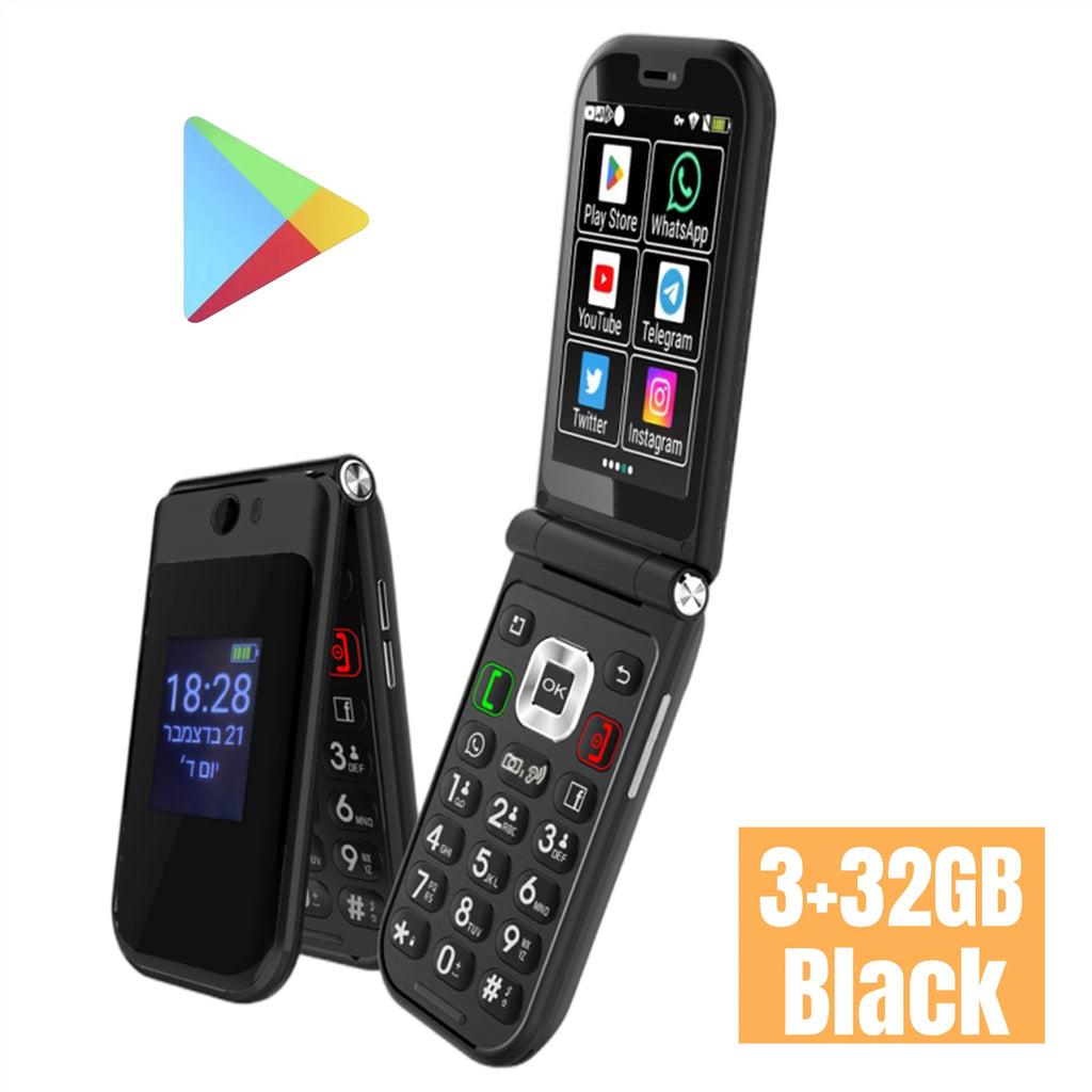 New Model Q3 4G Android 8 MTK 6739 Touch Screen 1450mAh Flip Smart Phone WiFi 2.8 Inch 3GB 32GB Version