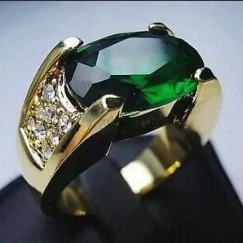 10K Gold Valuable Male Lab Emerald Ring Engagement Wedding Band Rings for Men Party Jewelry