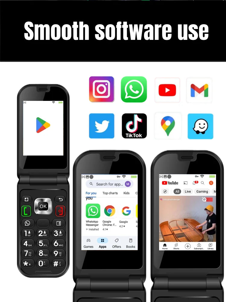 New Model Q3 4G Android 8 MTK 6739 Touch Screen 1450mAh Flip Smart Phone WiFi 2.8 Inch 3GB 32GB Version