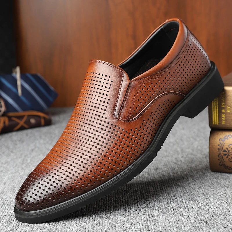 Mens Black Leather Slip On Dress Shoes Formal Business Office Work Comfortable Non Slip Daily Wear Shoes Kick Casual Fashion