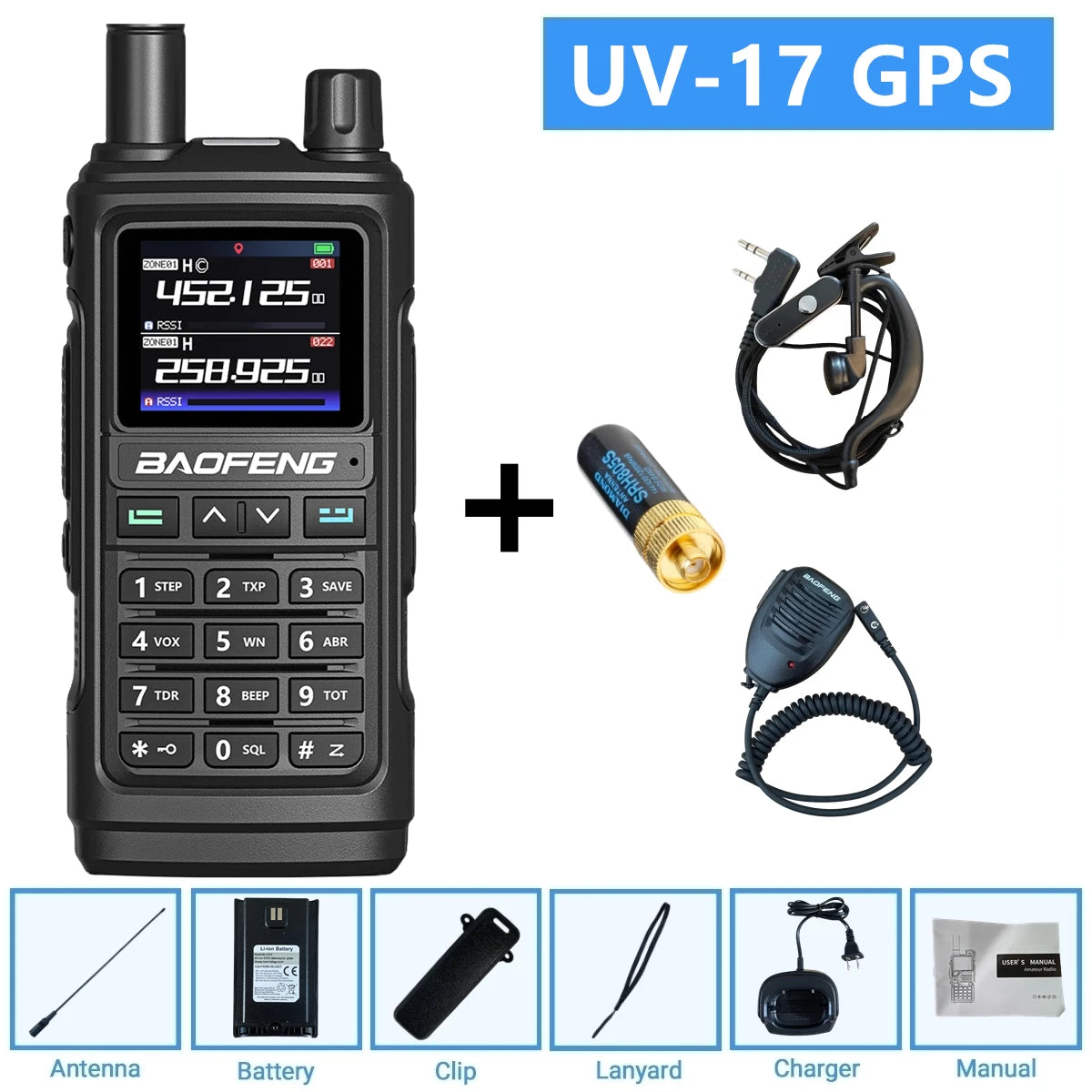 Baofeng UV-17Pro GPS Air Band Walkie Talkie Five Bands Receive Tri-Band Transmit FM Two Way Radio UV-17 Pro GPS