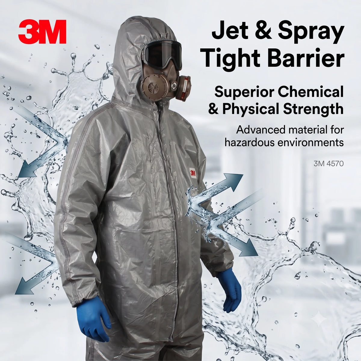 8 of 12 Essential CBRN Survival Items - MUST HAVE: 3M 4570 Protective Coverall Grey Chemical Resistant Suit Type 3/4/5/6 Nuclear Biological HAZMAT Suiting with Hood for Heavy Duty
