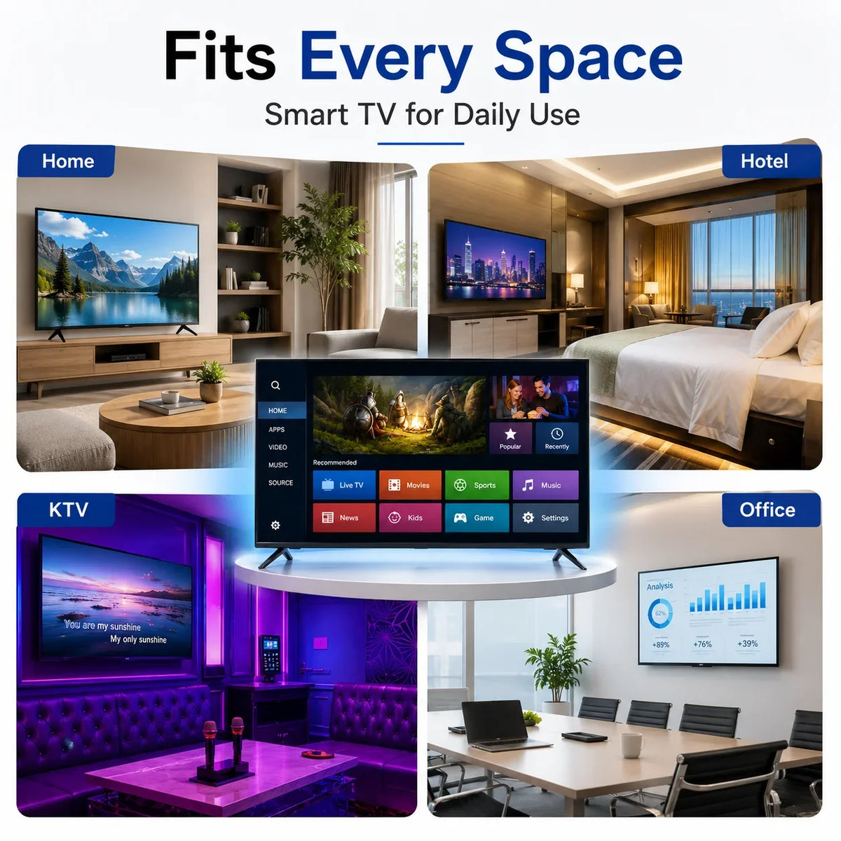 24 32 43 Inch Android Smart TV 4K UHD Full HD LED Television WiFi Streaming Apps HDMI USB HDR Home Hotel KTV TV