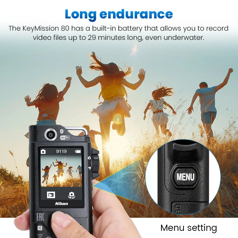 Nikon KeyMission 80 Mini Digital Camera VR stabilization 12MP Portable Dual Camera Outdoor Cycling and Adventure Sports Camera