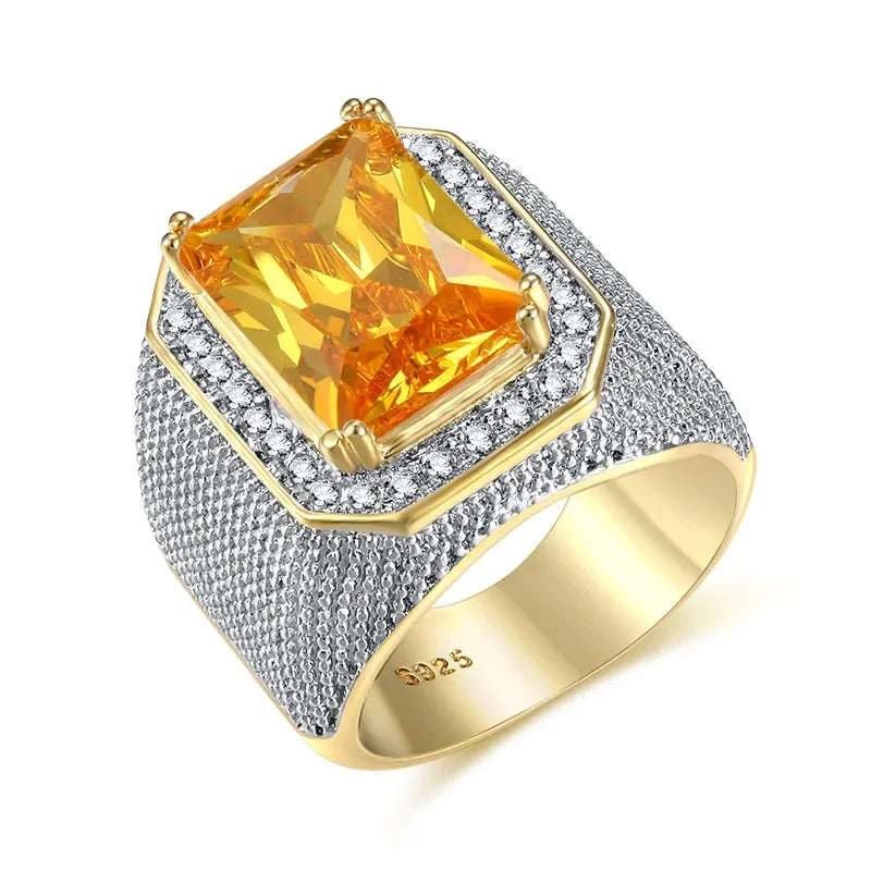 Fashion Rings Square Big Width Signet Rings 14K gold color man Finger Cubic Zirconia Big Stone Men Ring Jewelry anel New