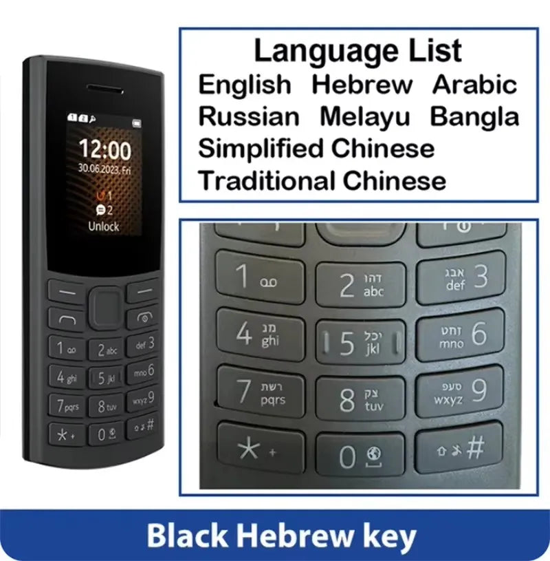 Finland Made105 4G 2023 Feature Phone Dual SIM 1.8" Bluetooth 5.0 Battery FM Radio Call Recording Hebrew Keyboard Available