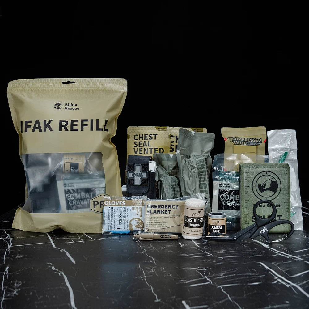10 of 12 Essential CBRN Survival Items - MUST HAVE: IFAK Refill Supplies, Rhino Rescue Trauma Kit, Combat Survival Gear Medical Kit, Tactical for Emergency First Aid