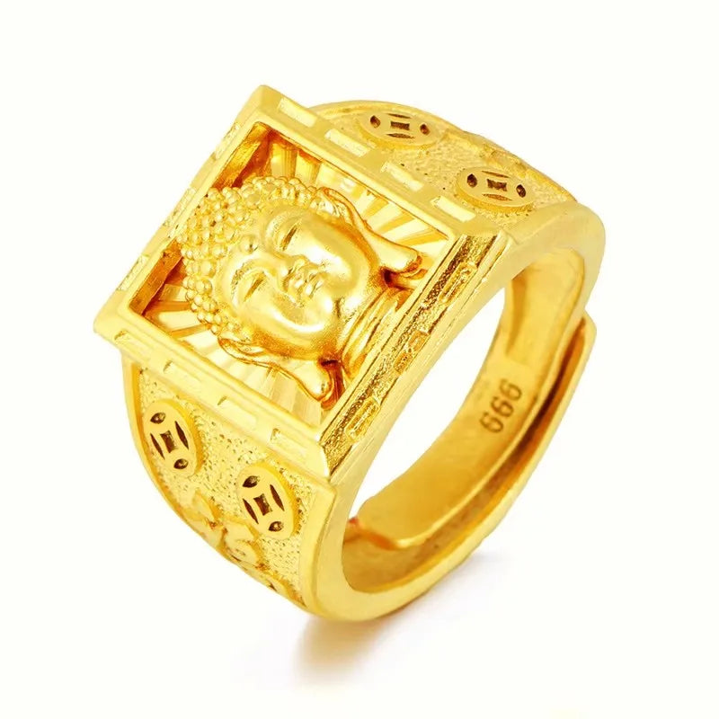 Pure Gold 18 KT Color Ring for Men Bro Luxury Engraving Dragon Adjustable Rings Gentleman Wedding Party Jewelry Gifts