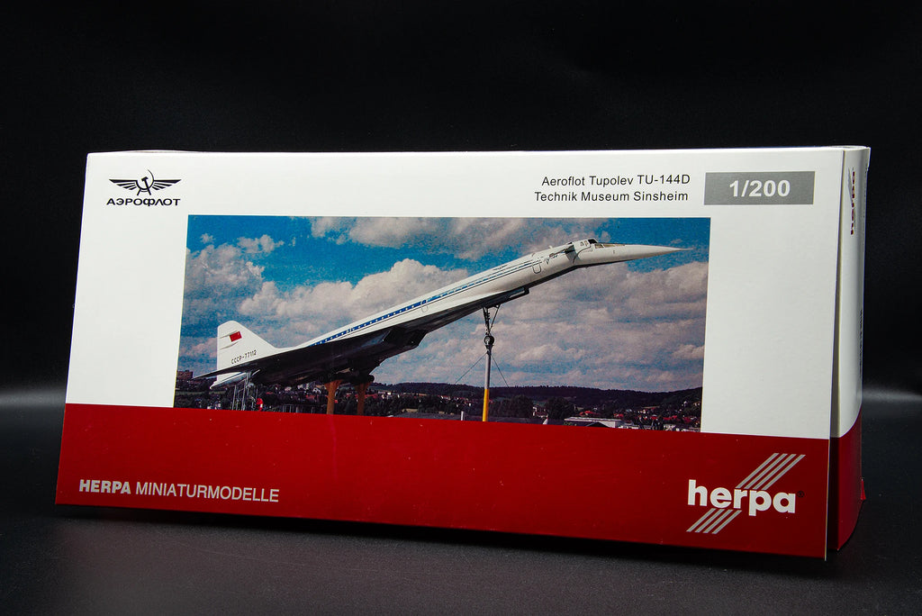 Herpa Tupolev TU-144D Aeroflot CCCP-77112 1:200 Diecast Supersonic Aircraft Model Metal Collectible