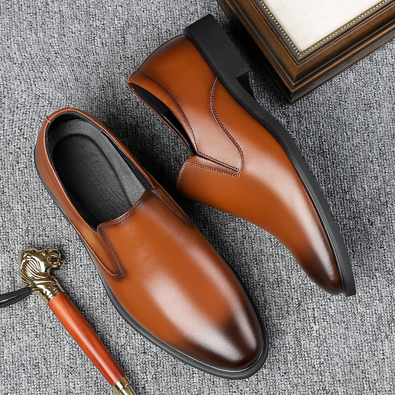 Mens Black Leather Slip On Dress Shoes Formal Business Office Work Comfortable Non Slip Daily Wear Shoes Kick Casual Fashion