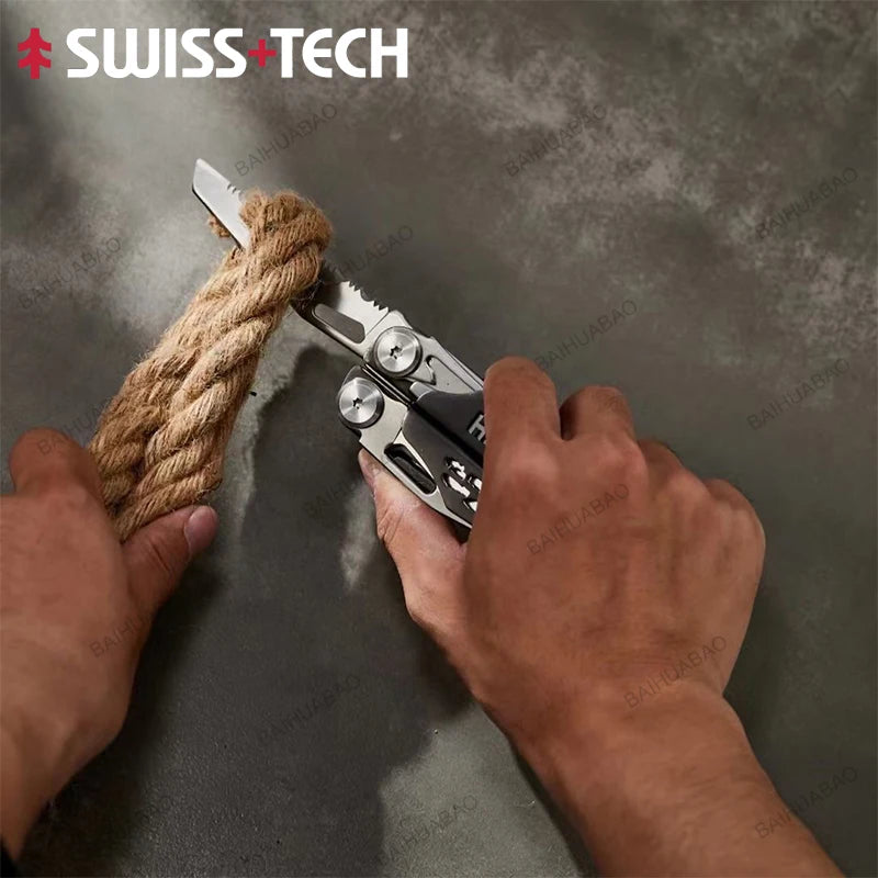2 of 12 Essential CBRN Survival Items - MUST HAVE: SWISS TECH 37 In 1 Multitool Pliers Folding Multi Tool EDC Outdoor Camping Equipment Emergency with Replaceable Saw Blade