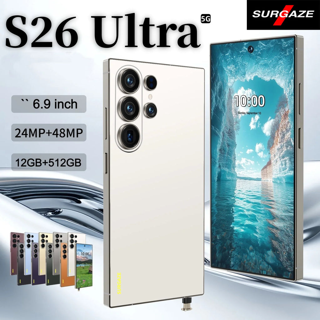 SURGAZE High-Performance S26 Ultra Smartphone Android12 5200mAh 12GB+512GB 6.9Inch  4G 5G Dual SIM Global Version Mobile Phone