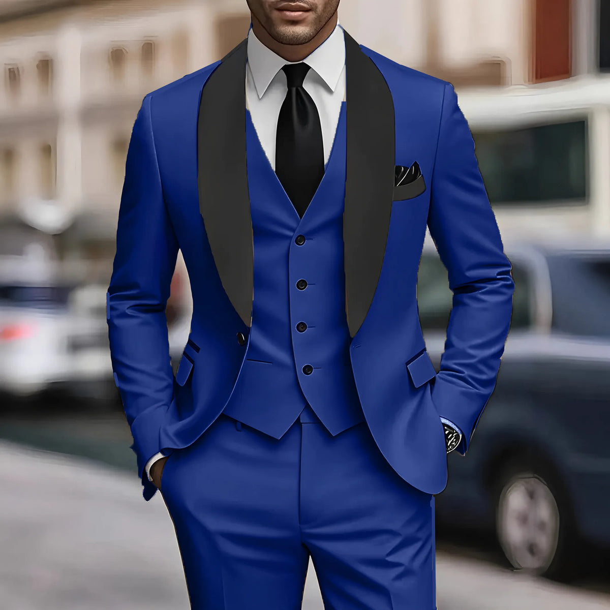 Men'S Green Leaf Collar Three-piece Formal Suit | Contrasting Color Design, Tailored Fit, Includes Vest, Shirt, Pants, Suitable