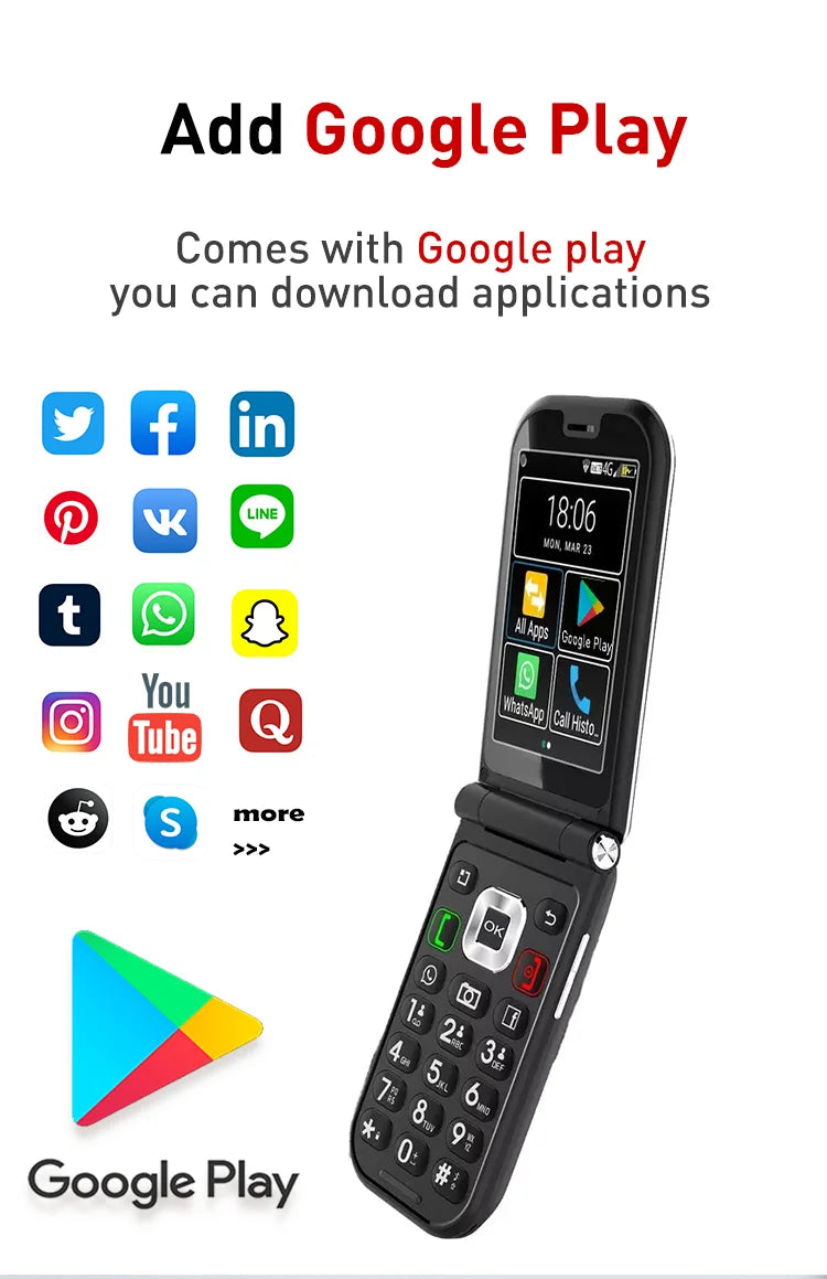 New Model Q3 4G Android 8 MTK 6739 Touch Screen 1450mAh Flip Smart Phone WiFi 2.8 Inch 3GB 32GB Version
