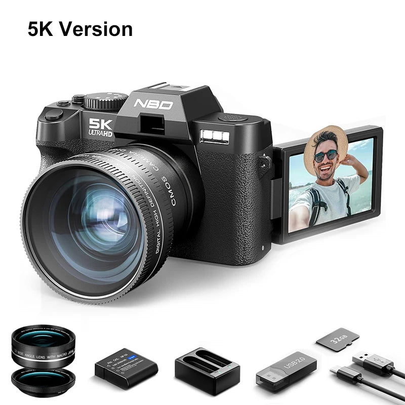 Professional Digital Camera YouTube 64MP&8K with Flip Screen Retro Vlog Recorder Compact Photography Camera for Travel Use