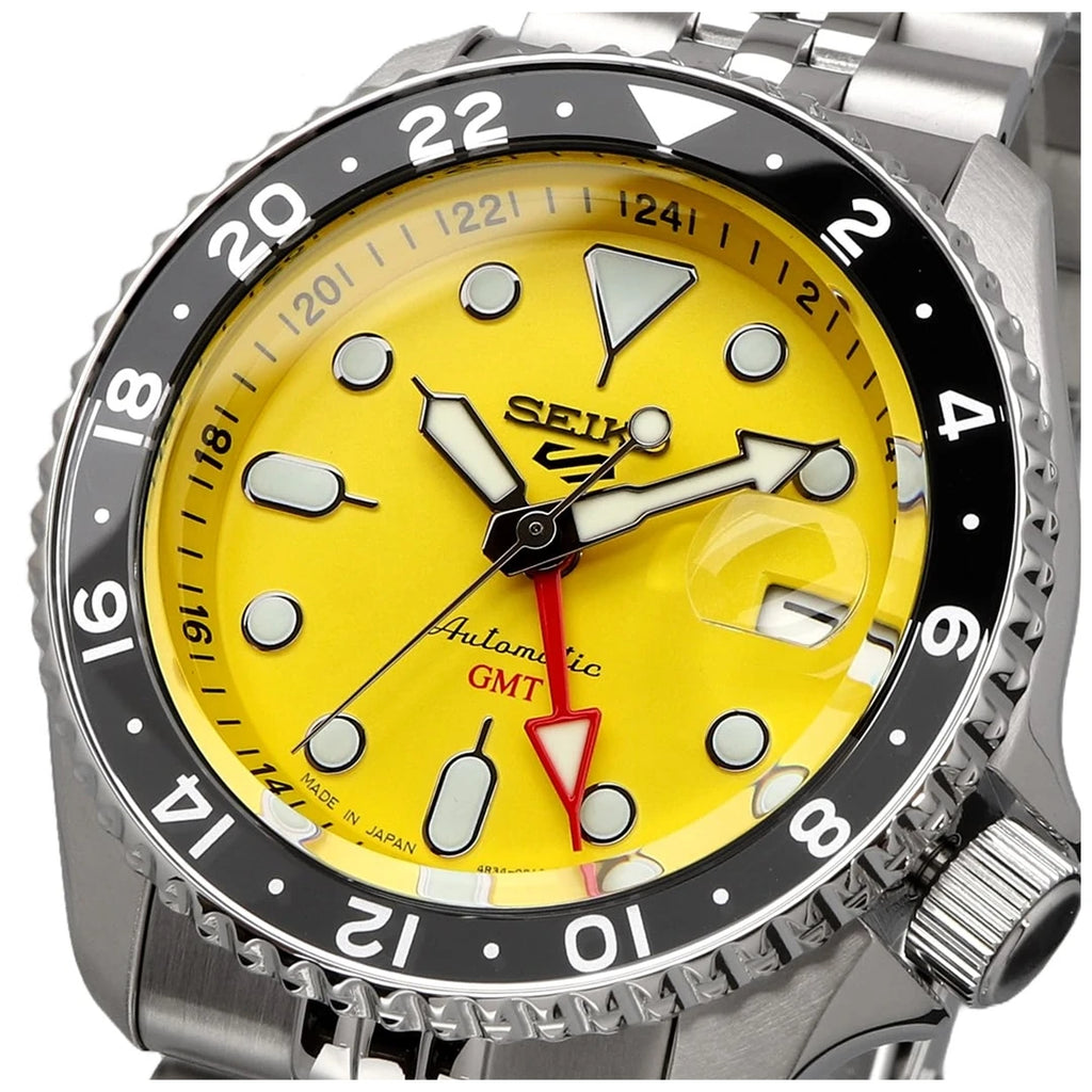 SEIKO SSK003K1 Men Automatic GMT Watch 42.5mm Blue Dial Jubilee Bracelet 100m Waterproof Luminous Bezel 4R34 Movement Blueberry