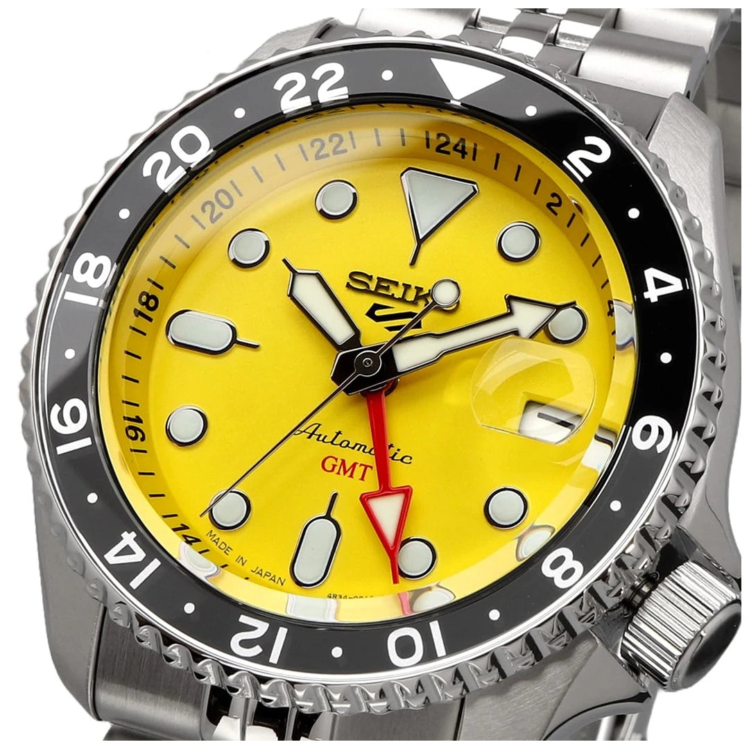 SEIKO SSK003K1 Men Automatic GMT Watch 42.5mm Blue Dial Jubilee Bracelet 100m Waterproof Luminous Bezel 4R34 Movement Blueberry