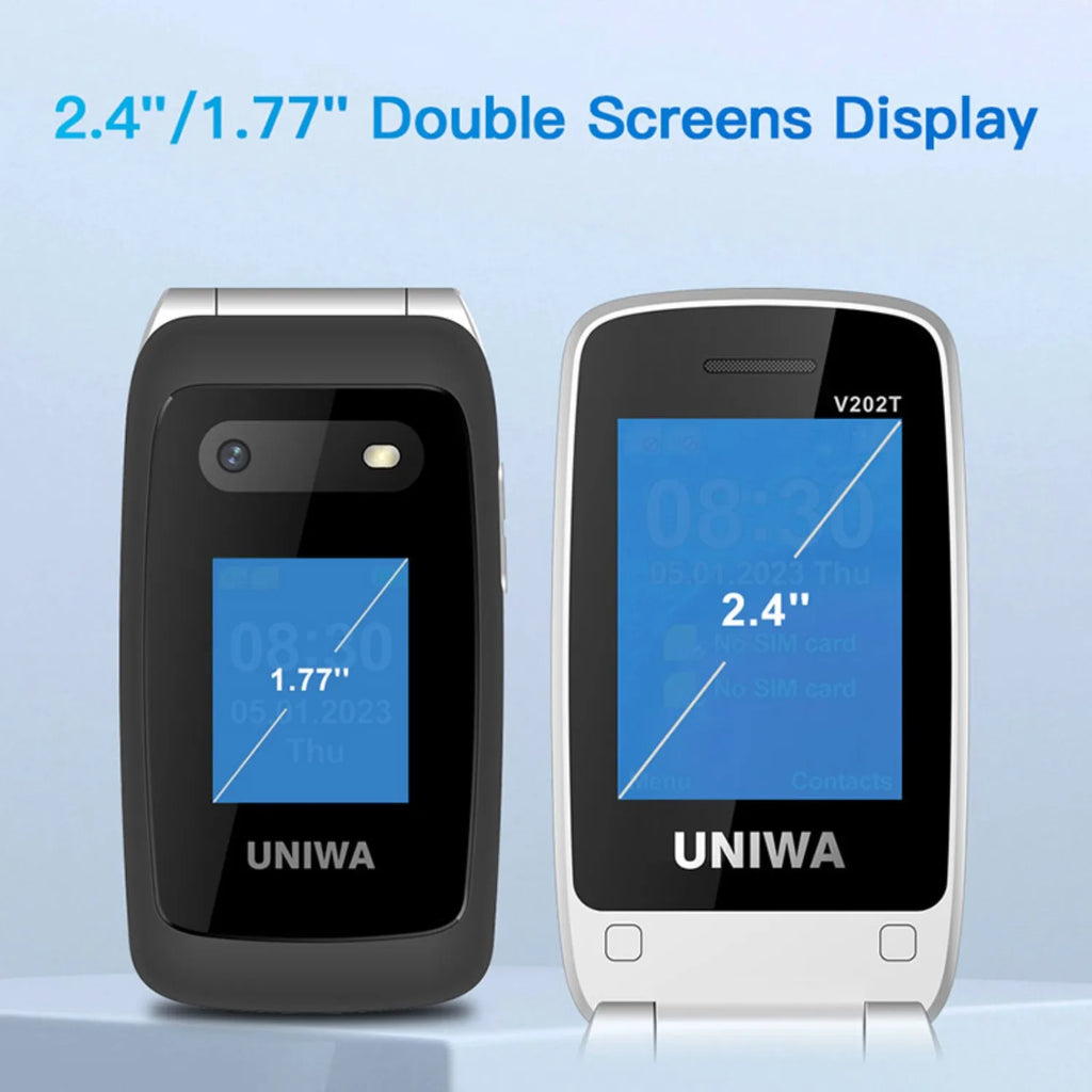 UNIWA V202T 4G Feature Flip Phone Fashion Dual Screen Big Push-Button  Flip Mobile Phone for Elderly 1450mAh SOS Function Phone