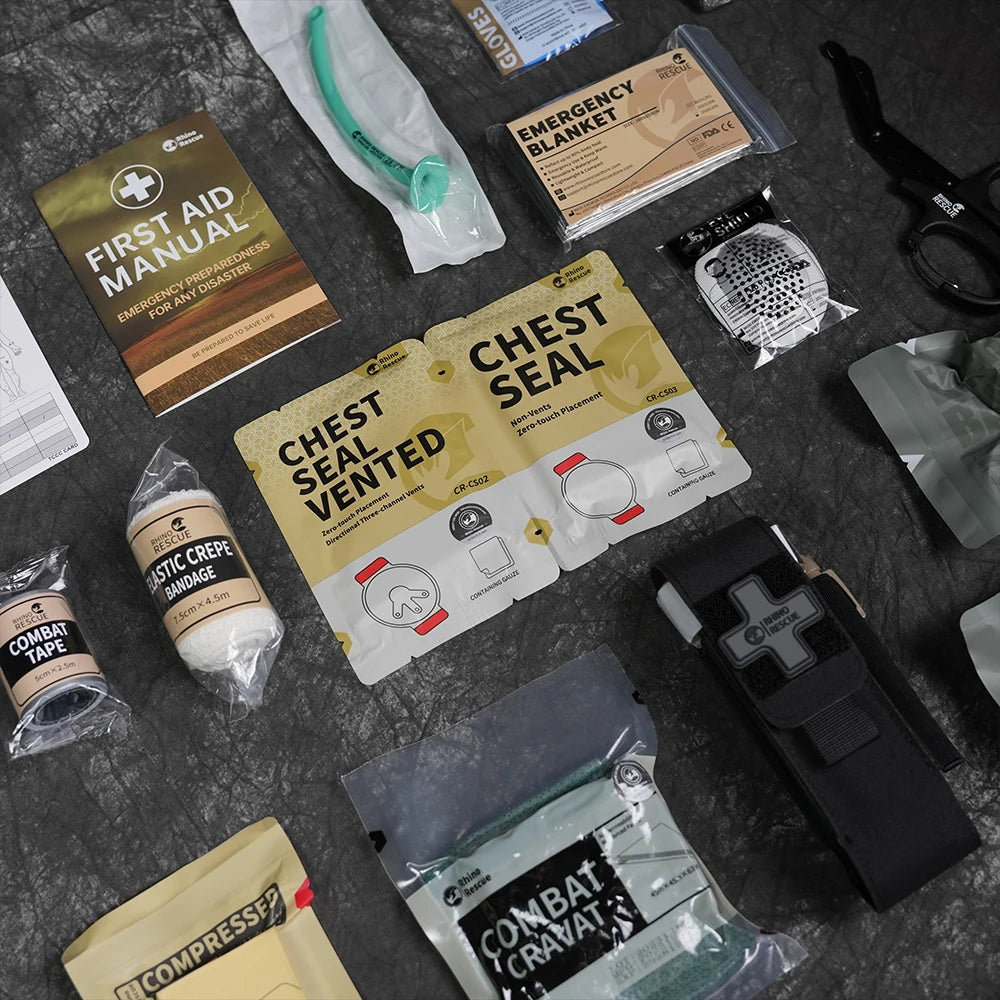 10 of 12 Essential CBRN Survival Items - MUST HAVE: IFAK Refill Supplies, Rhino Rescue Trauma Kit, Combat Survival Gear Medical Kit, Tactical for Emergency First Aid