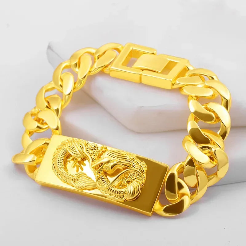 Luxury Real 18k Gold Plated Color Twist Dragon Bracelets Jewelry for Men Bro Never Fade Gold Plated Jewelry Christmas Birthday Wedding