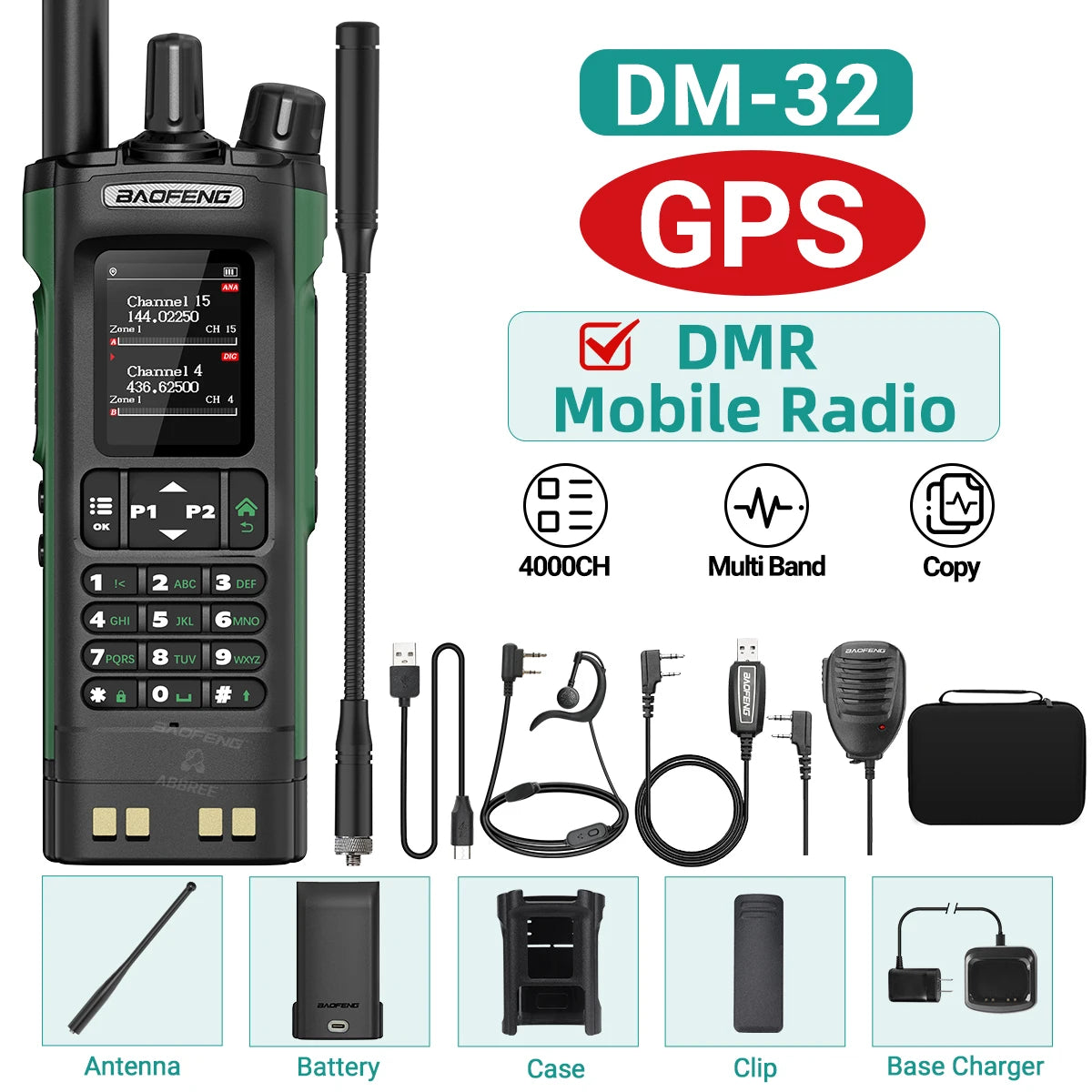 Baofeng DM-32 GPS DMR Digital Analog APRS Walkie Talkie AES256 Encryption Air Band FM AM GMRS Dual Band UHF VHF Radio DM-32UV