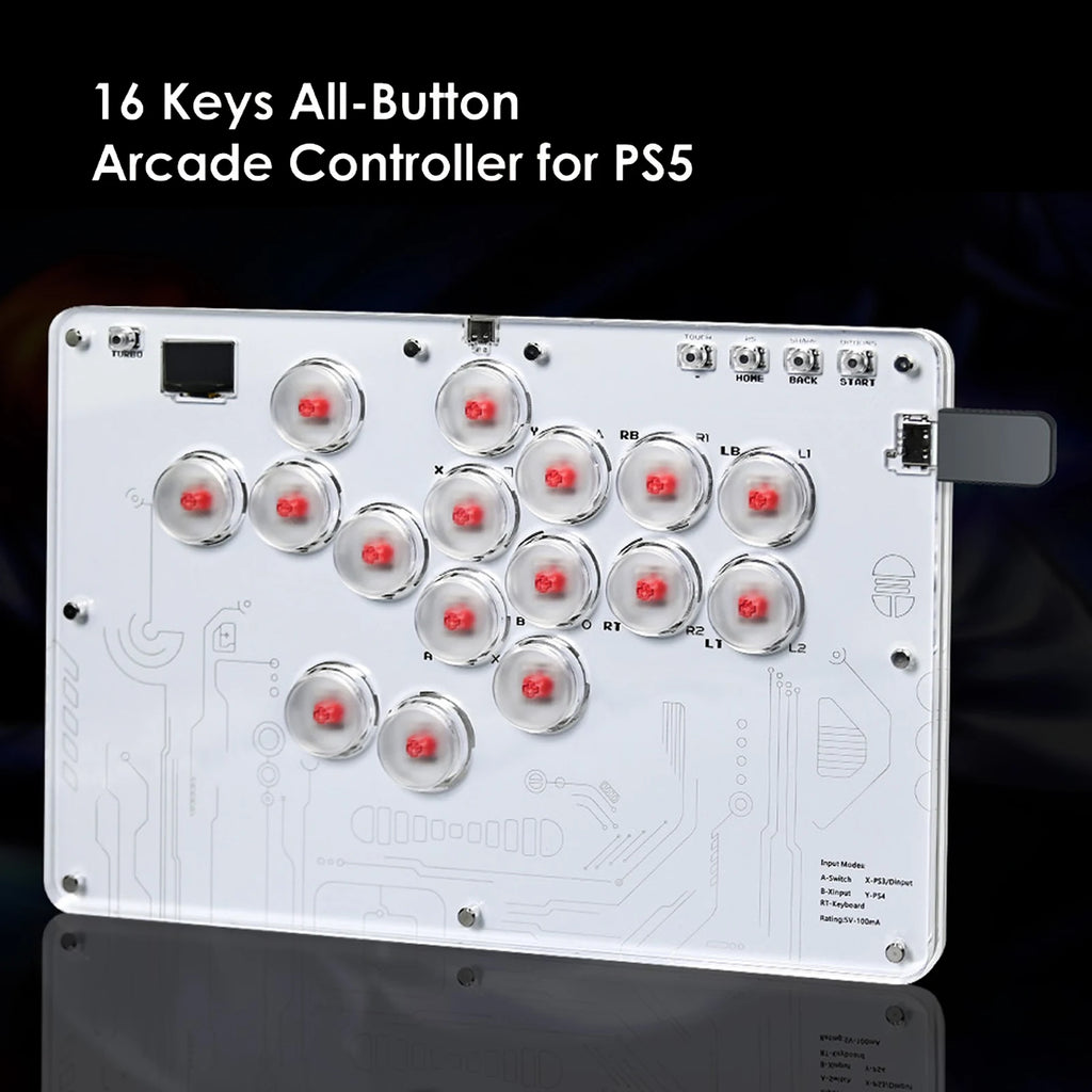 Leverless Controller with Turbo & RGB for Fighting Games Fighting Game Controller 16 Keys for PlayStation 5 Slim Pro/PC Gaming
