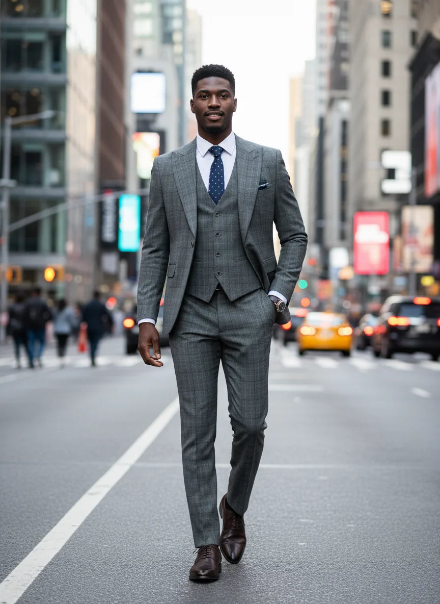 ST Cassy High Quality Khaki Plaid Suit Formal Business Office Men's Suits Fashionable and Casual Evening Gown