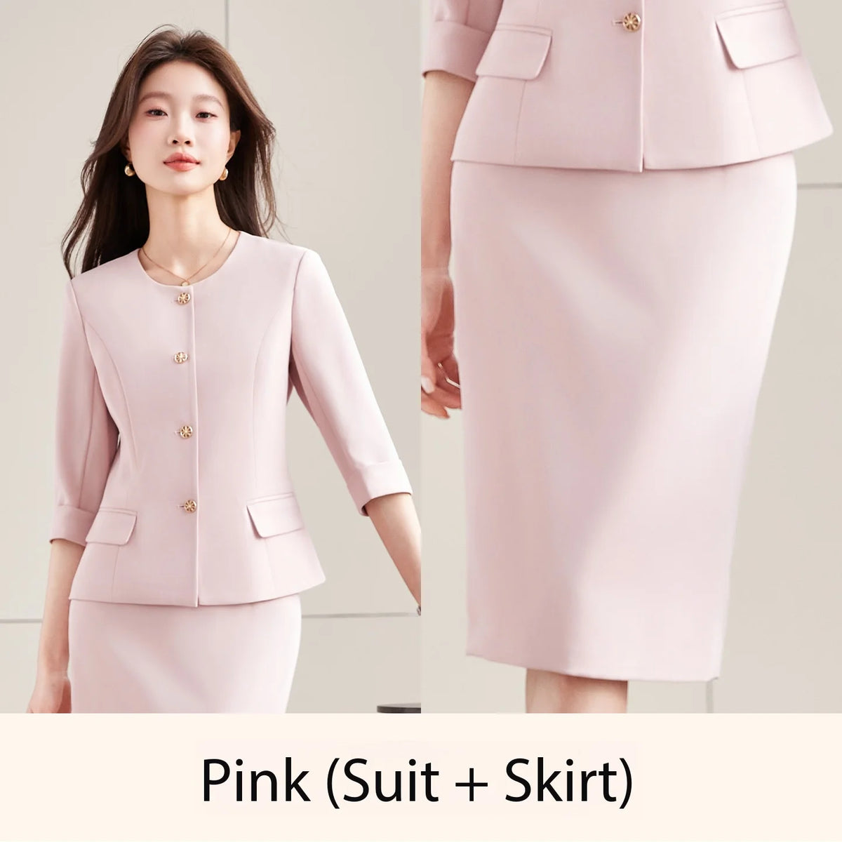 High-End Navy Blue Women's Two-Piece Suit Set Mid-Sleeve round Neck Casual Outfit for Lawyers Teachers Business Summer 2026