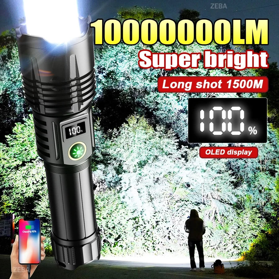 6 of 12 Essential CBRN Survival Items - MUST HAVE: high power 10000000LM Super Bright LED Flashlight Rechargeable USB-C Digital Display Waterproof Long Lasting Camping Emergency