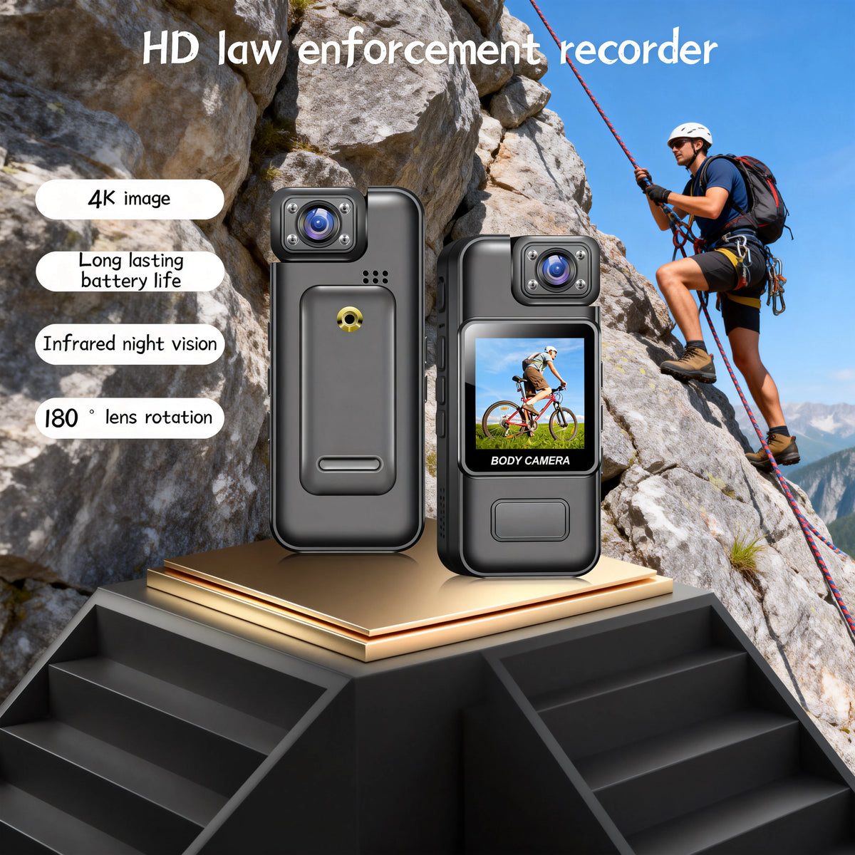8K Police Body Camera, Ultra HD Mini Portable Handheld Law Enforcement Recorder with WiFi, 180° Rotatable Lens, Wearable for Sec