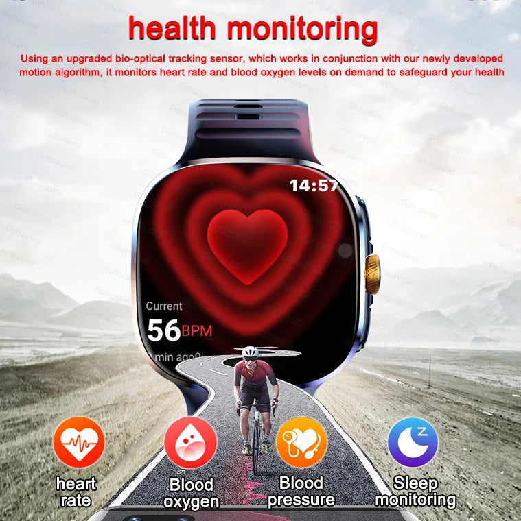 New 4G 5G Full Netcom Smartwatch 2.4 inch Amoled Screen Insert Sim Card GPS WIFI 190° Rotating Camera Game Android Smart Watch