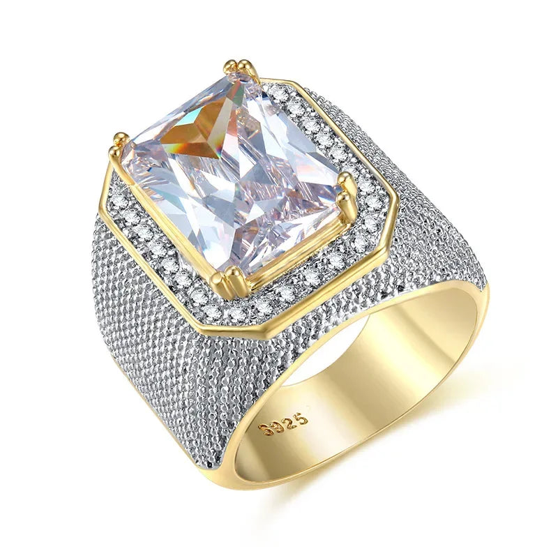 Fashion Rings Square Big Width Signet Rings 14K gold color man Finger Cubic Zirconia Big Stone Men Ring Jewelry anel New