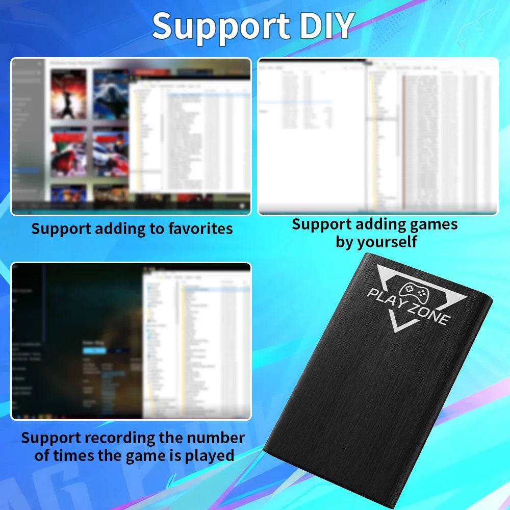 PlayZone 1T Game HDD for PS5/PS4/PS3/Switch/Xbox/N64 Portable Emulator Gaming Hard Drive with 16000+ Retro/PC Games for Win PC