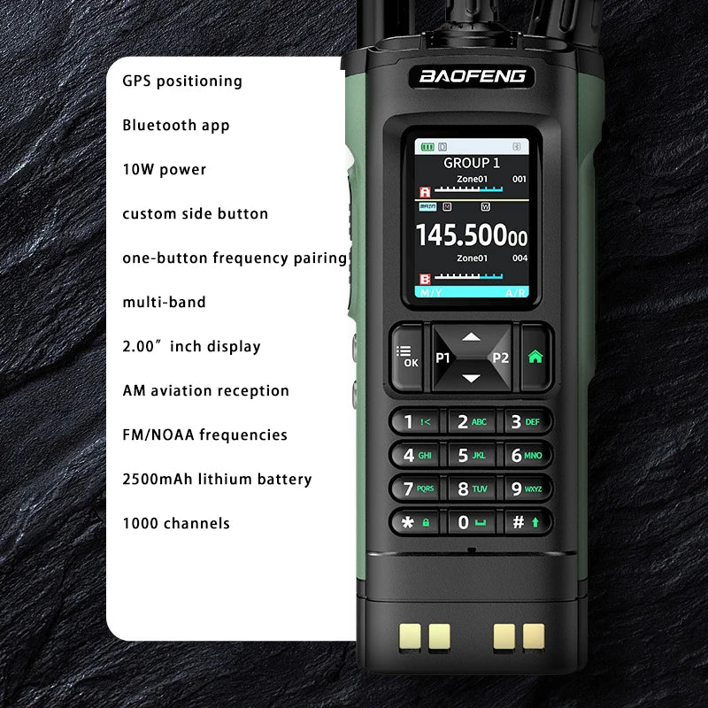 BAOFENG UV-32 GPS 10W Dual Band Ham Radio, 1000CH, Bluetooth APP Programming, 2200mAh USB-C Walkie Talkie