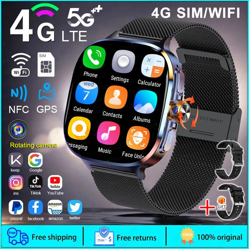 New 4G 5G Full Netcom Smartwatch 2.4 inch Amoled Screen Insert Sim Card GPS WIFI 190° Rotating Camera Game Android Smart Watch