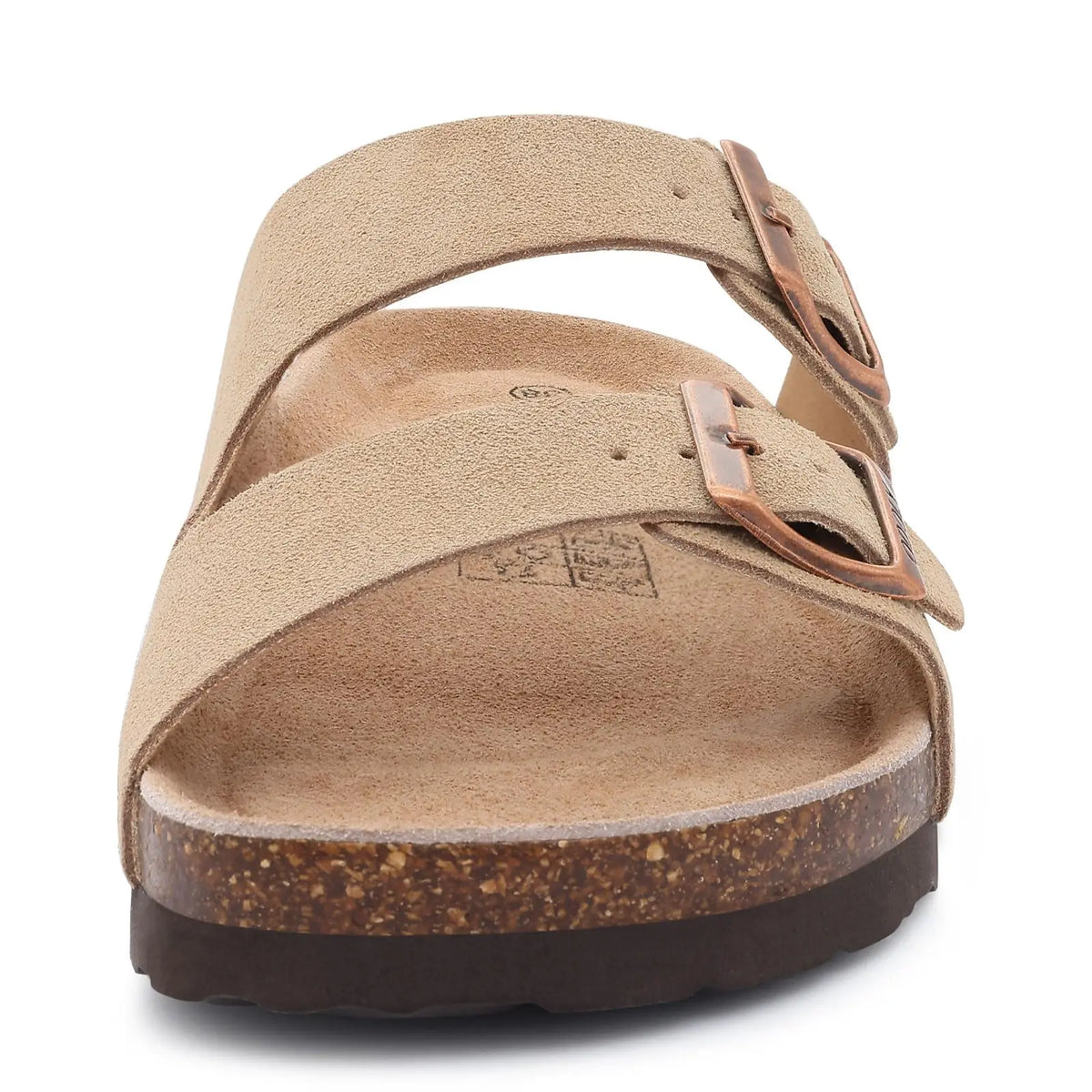 Evshine Leather Cork Footed Clogs Sandals For Women Fashion Flat Mules Slippers with Arch Support Men Double Buckle Cork Slides