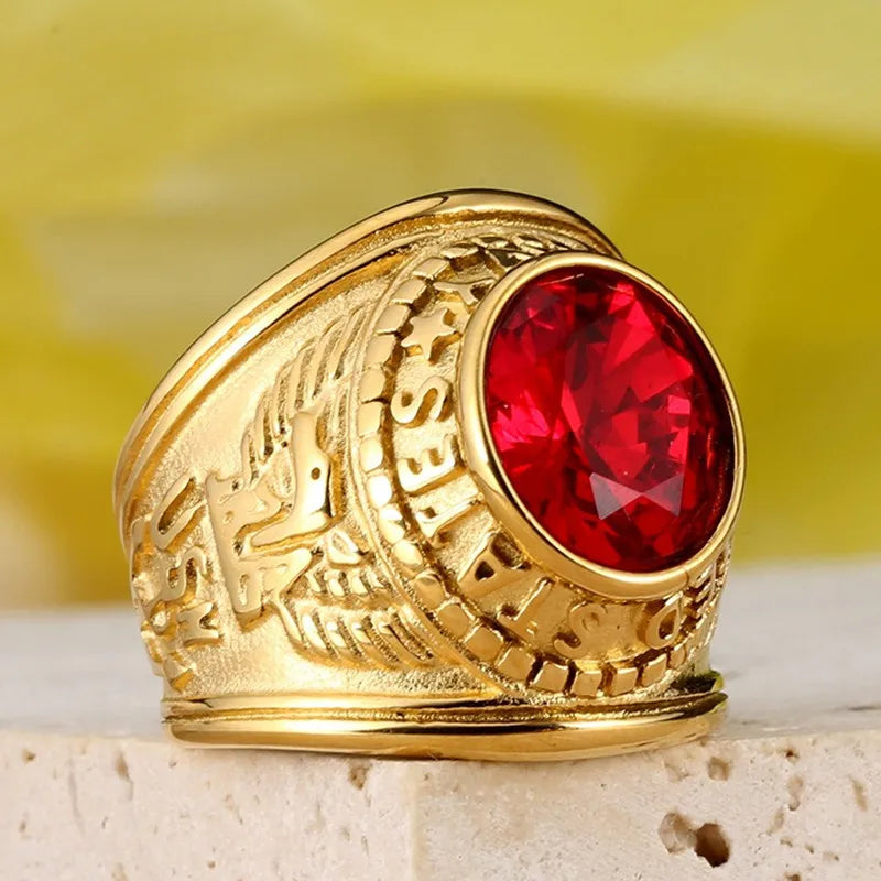 Eagle Earving Stainless Steel Rings for Men Yellow Citrine Gemstones Diamonds 18K Gold Filled Finger Bands Cool Accessory 7-13