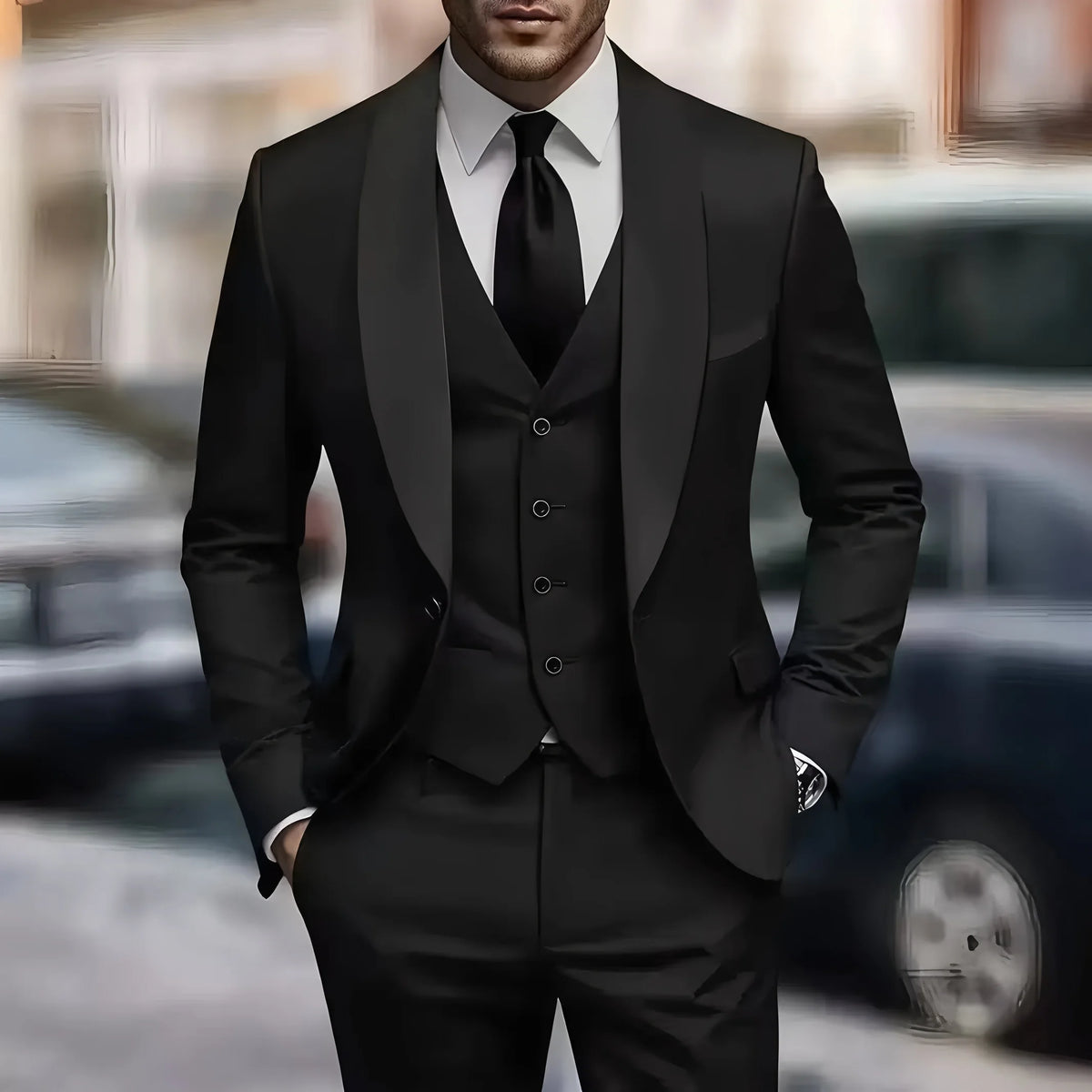 Men'S Green Leaf Collar Three-piece Formal Suit | Contrasting Color Design, Tailored Fit, Includes Vest, Shirt, Pants, Suitable